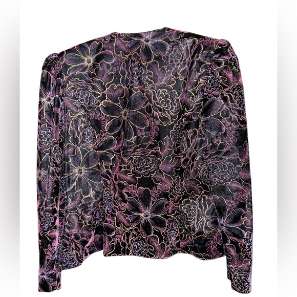Vintage Nah Nah Collection Cocktail Jacket Velvet Floral Black Purple 12 - Picture 5 of 6